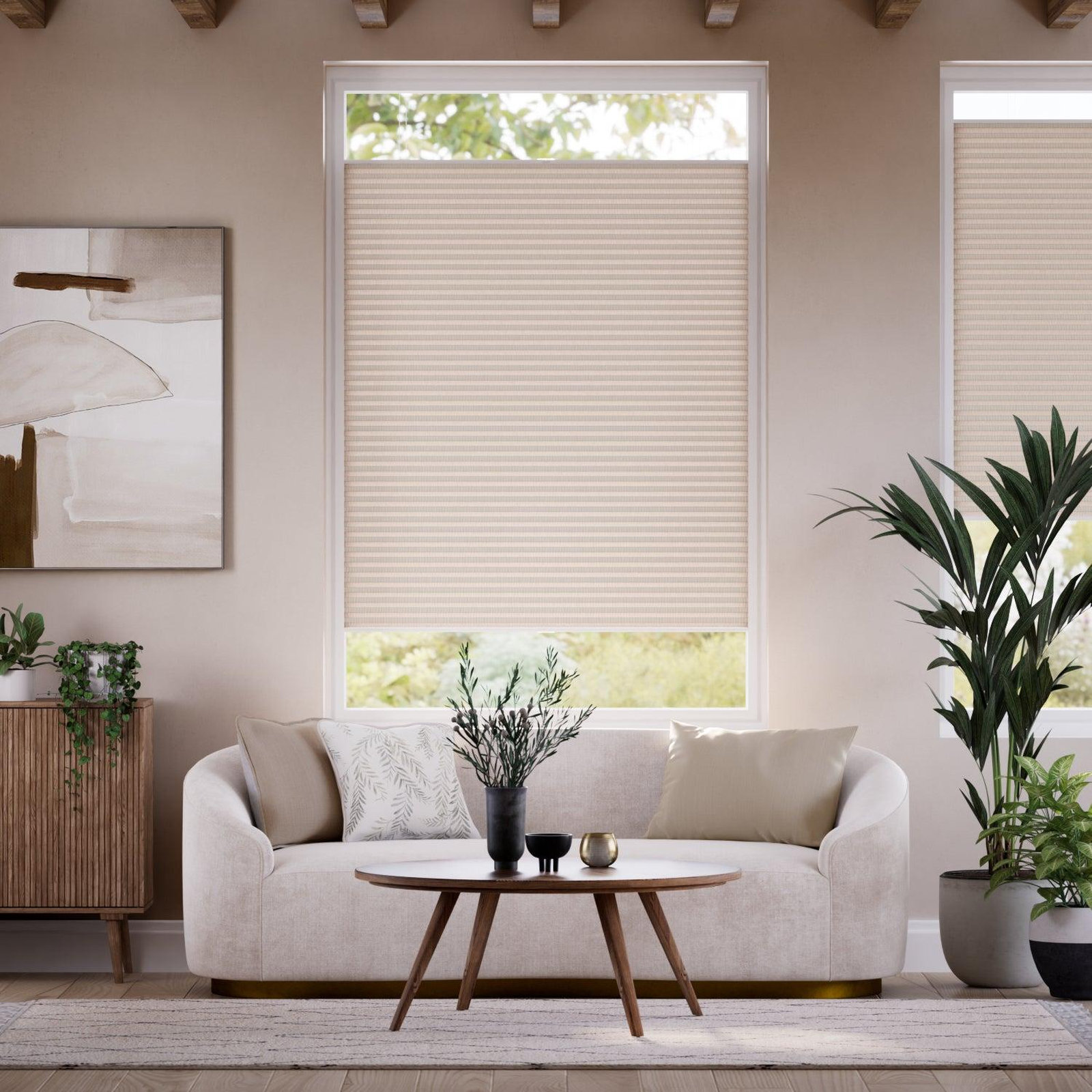 Plissee Basic Selection Beige vierteltransparent mit Reflektionsbeschichtung