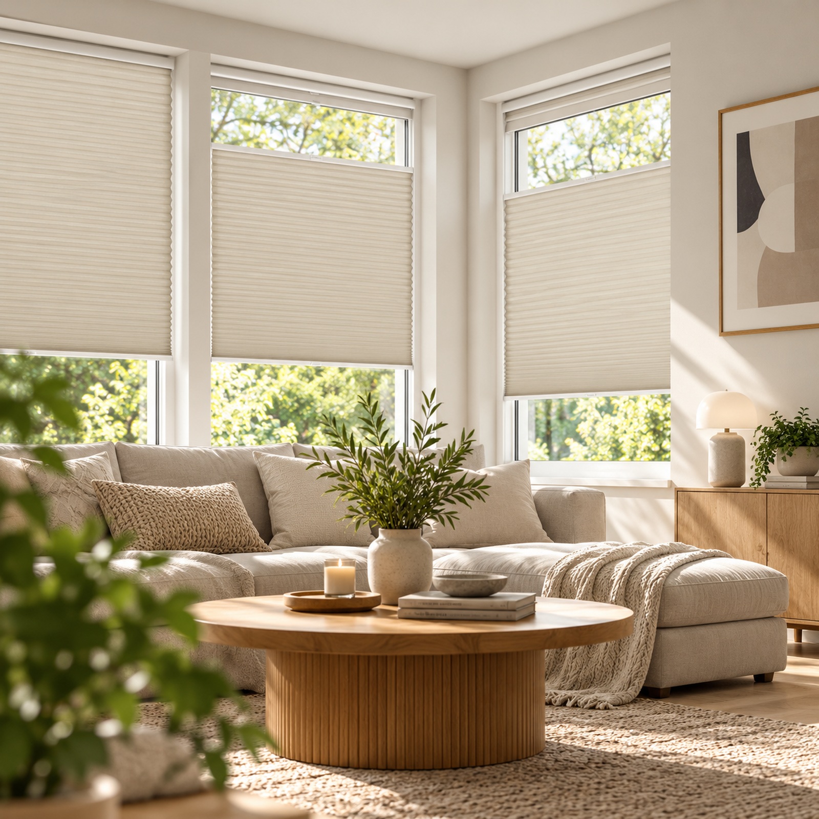 Plissee Basic Selection Beige vierteltransparent mit Reflektionsbeschichtung