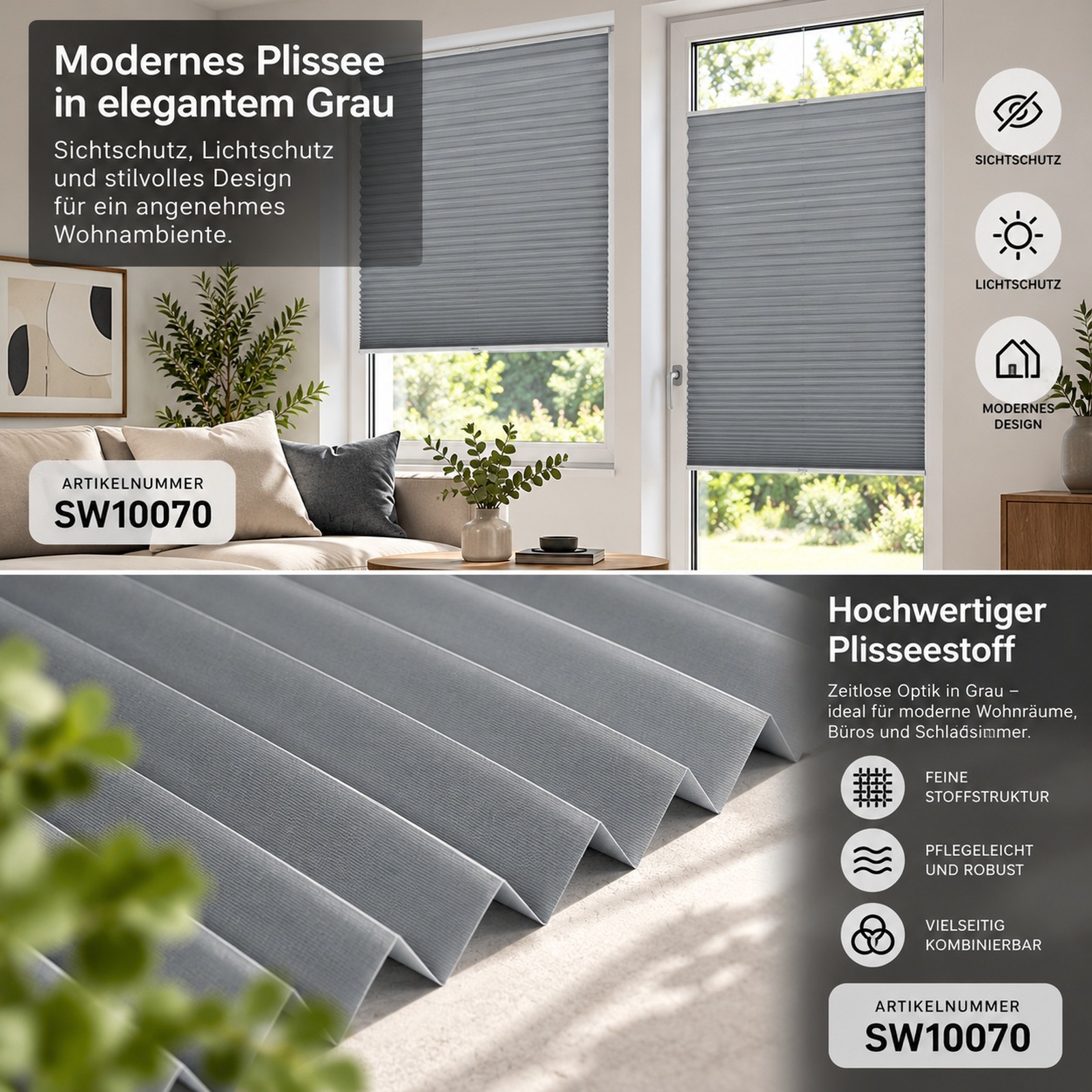 Plissee Basic Selection halbtransparent grau