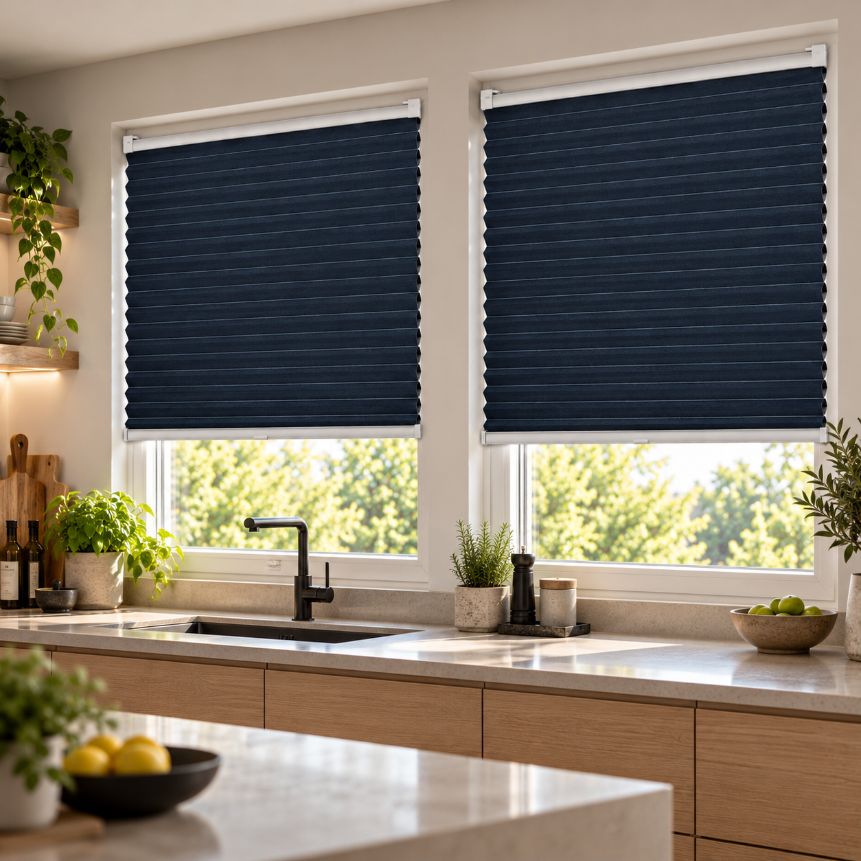 Plissee Honeycomb Komfort Collection Blackout mit Reflektionbeschichtung Kobaltblau